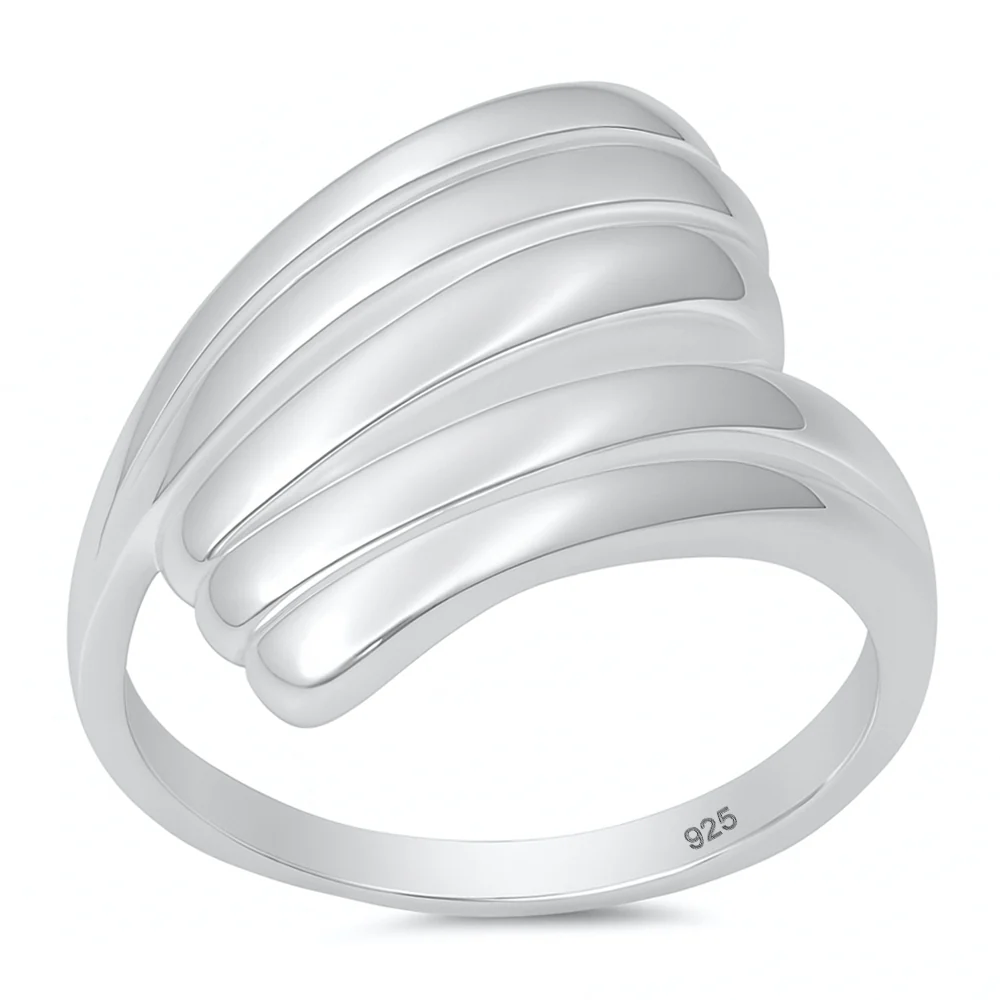 Sculpted Layered Crossover Statement Ring - Rhodium Plated 925 Sterling Silver