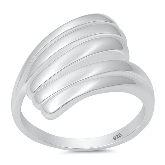Sculpted Layered Crossover Statement Ring - Rhodium Plated 925 Sterling Silver