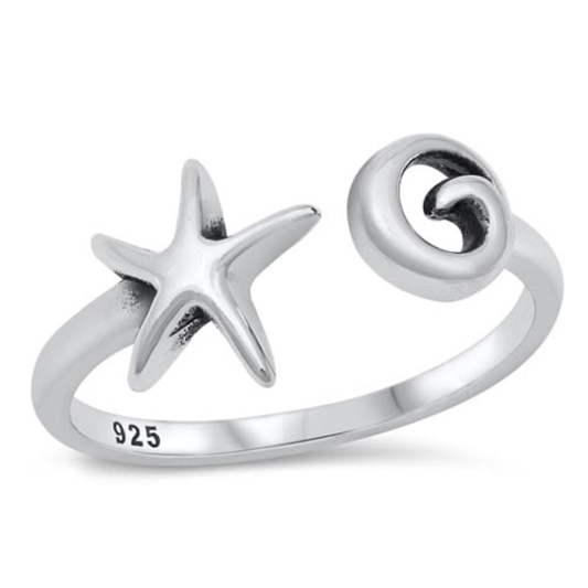 Starfish and Spiral Ring - 925 Sterling Silver