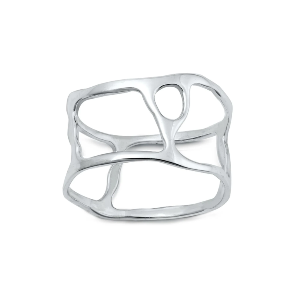 Abstract Geometric Open Ring - 925 Sterling Silver