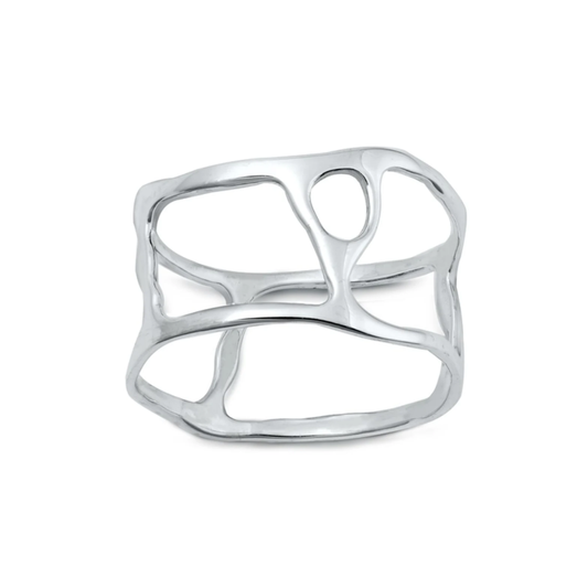 Abstract Geometric Open Ring - 925 Sterling Silver