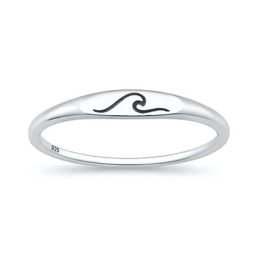 Ocean Wave Signet Ring - 925 Sterling Silver