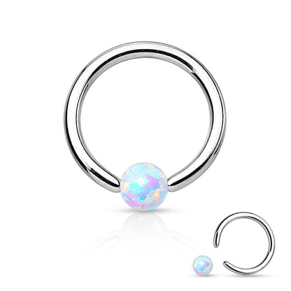 Synthetic Opal Ball Captive Bead Ring
 - Stainless Steel