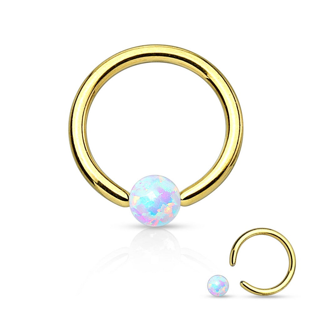 Synthetic Opal Captive Bead Ring - Surgical Steel