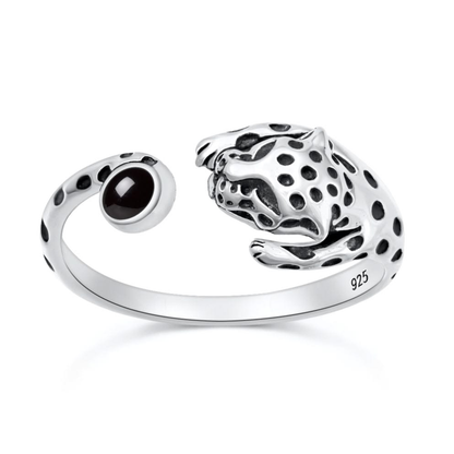 Black Agate Cheetah Ring - 925 Sterling Silver