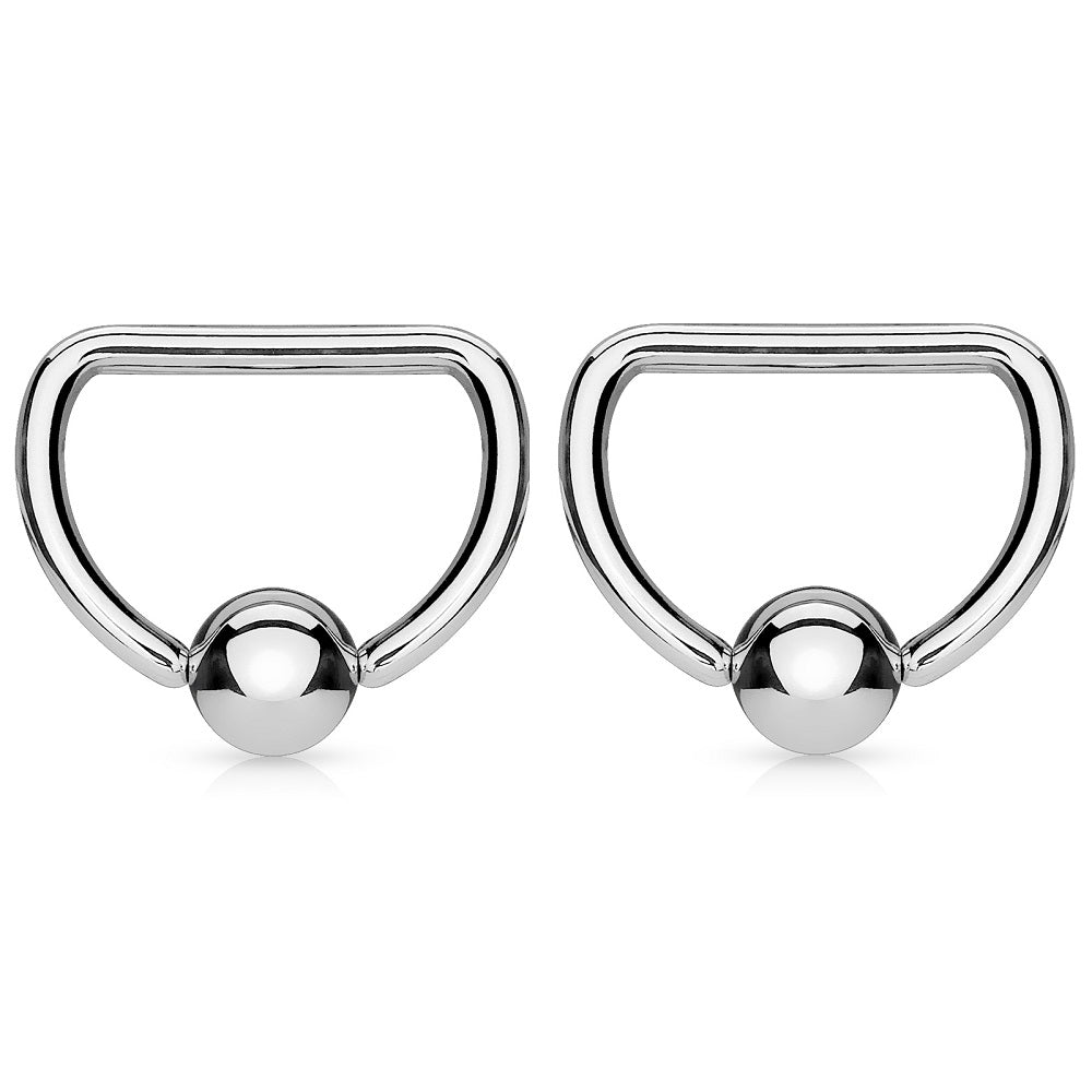 D Shaped Captive Bead Rings - Stainless Steel - Pair