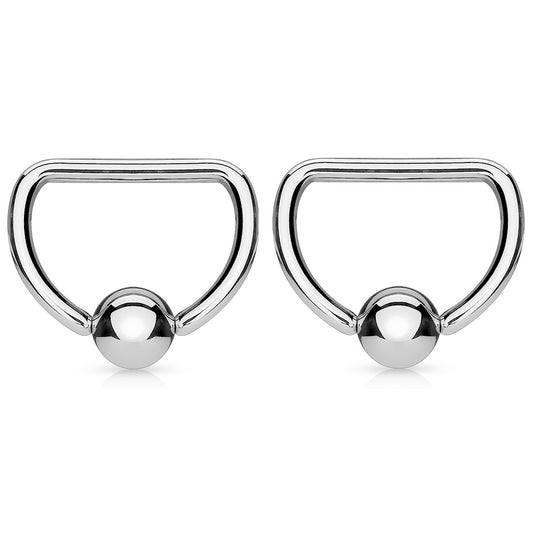 D Shaped Captive Bead Rings - Stainless Steel - Pair