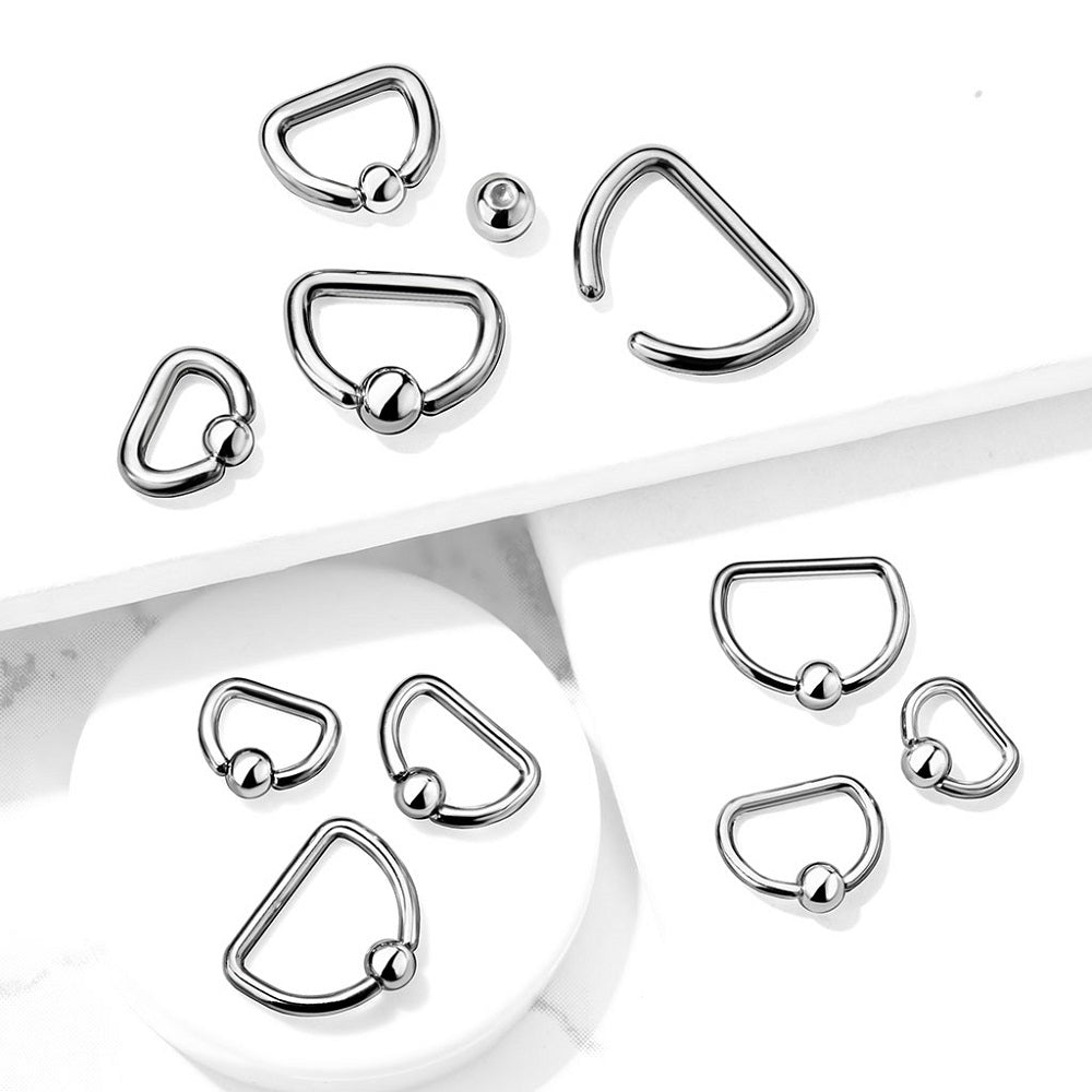 D Shaped Captive Bead Rings - Stainless Steel - Pair