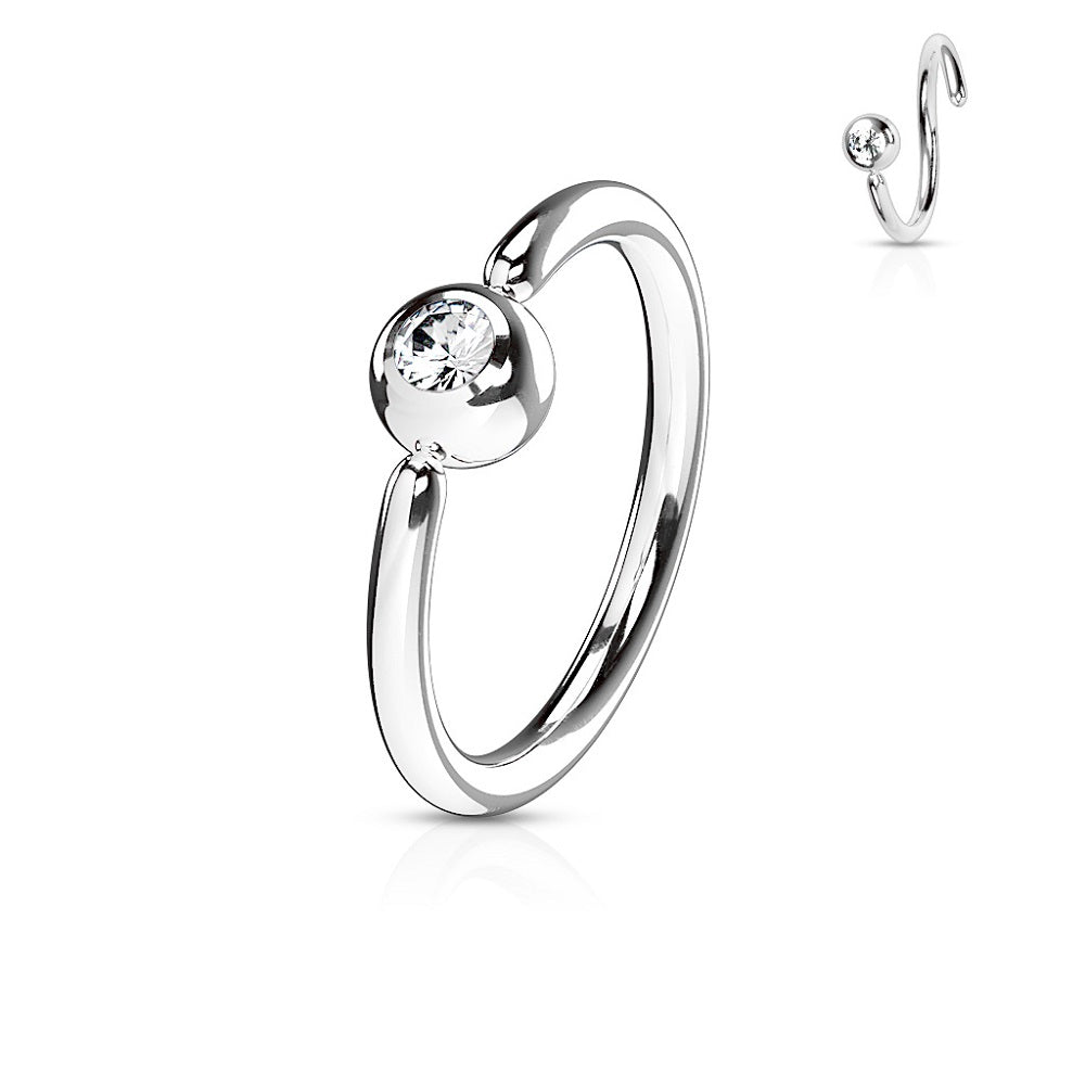 CZ Crystal Front Facing Ball One Side Fixed Ball Ring - 316L Stainless Steel