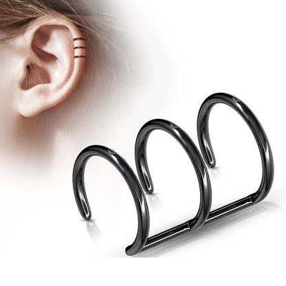 Non-Piercing Triple Closure Faux Cartilage Clip-On Wrap Ring - 316L Stainless Steel
