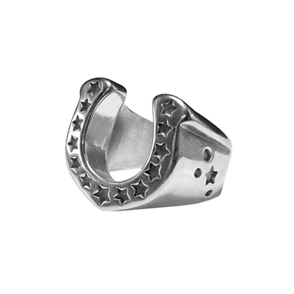 Star Lined Horseshoe Ring - 316L Stainless Steel