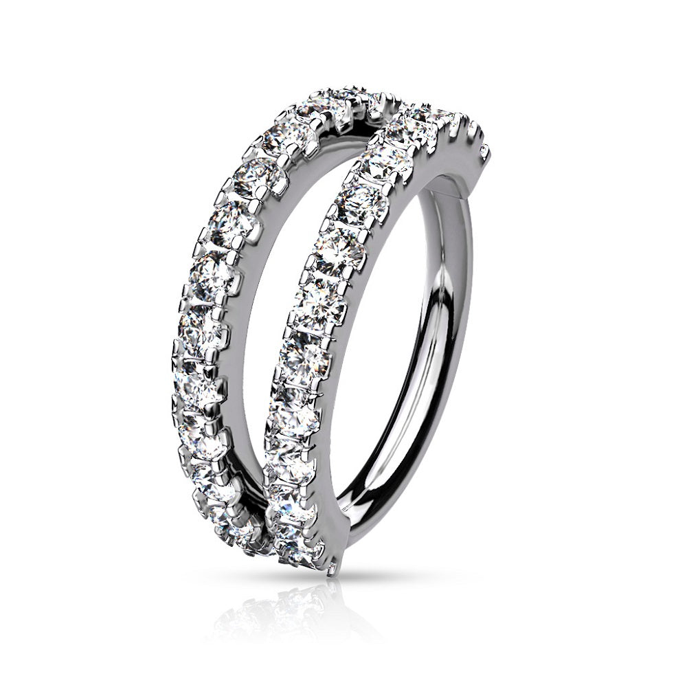 CZ Crystal Lined Double Separated Hoop Bendable Ring - Brass