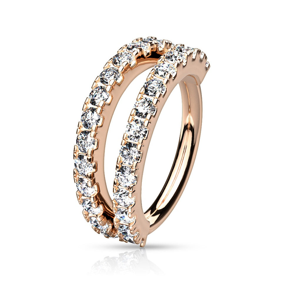 CZ Crystal Lined Double Separated Hoop Bendable Ring - Brass
