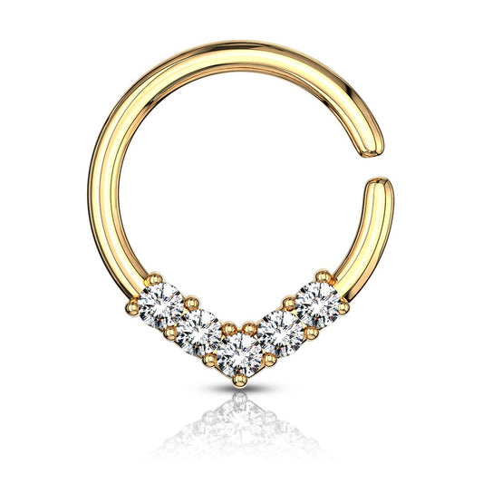 CZ Crystal V-Shaped Bendable Ring - Brass
