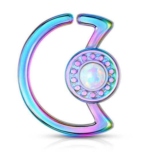 Crescent Moon with Opalite Glitter Center Bendable Ring - 316L Stainless Steel