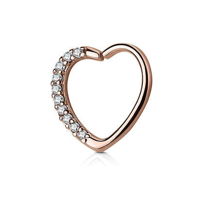 CZ Crystal Lined Heart Bendable Ring - Brass