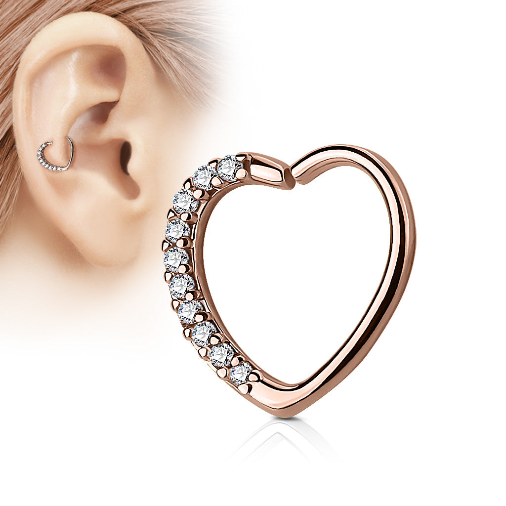 CZ Crystal Lined Heart Bendable Ring - Brass