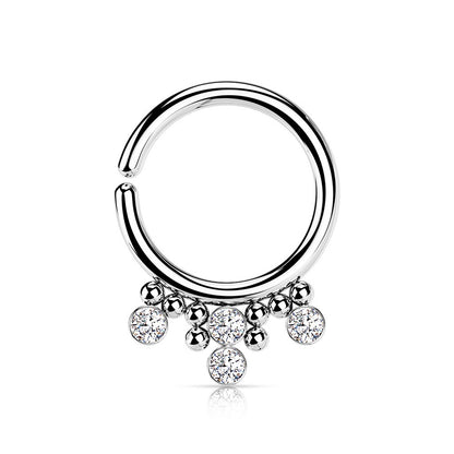 Multi Round CZ Crystals and Beads Bendable Hoop Ring - 316L Stainless Steel