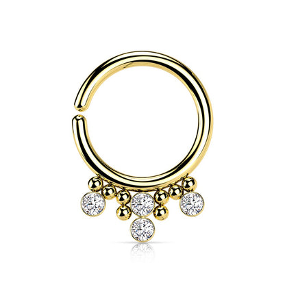 Multi Round CZ Crystals and Beads Bendable Hoop Ring - 316L Stainless Steel