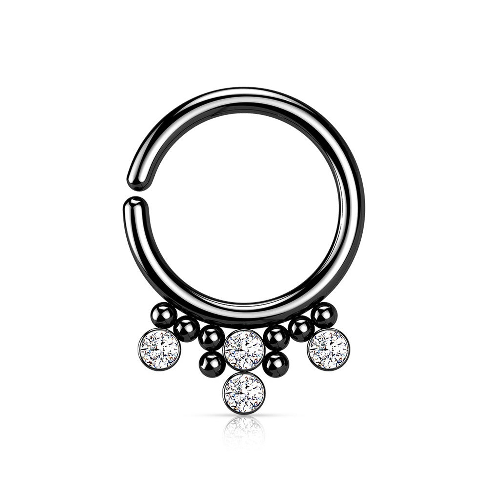 Multi Round CZ Crystals and Beads Bendable Hoop Ring - 316L Stainless Steel