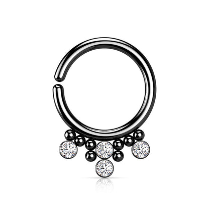 Multi Round CZ Crystals and Beads Bendable Hoop Ring - 316L Stainless Steel