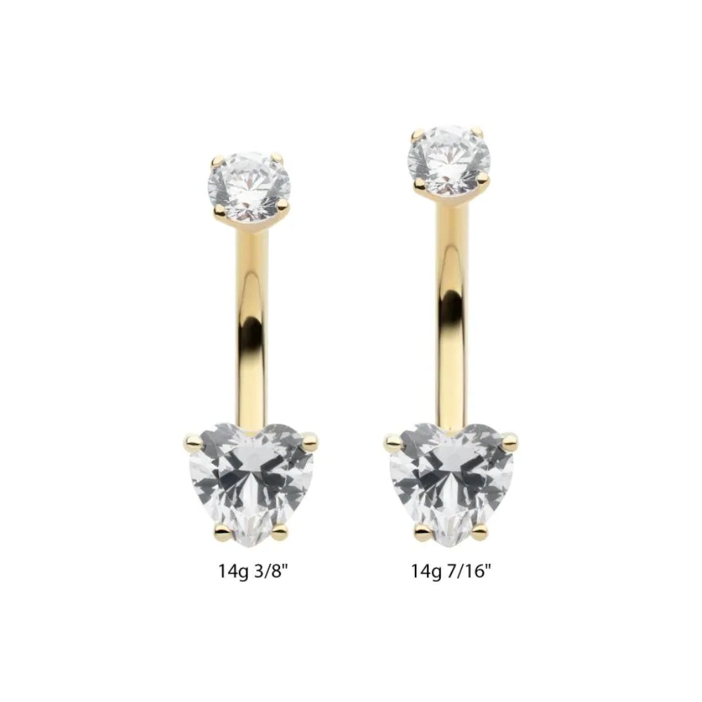 CZ Crystal Heart Internally Threaded Belly Button Ring - 14kt Gold