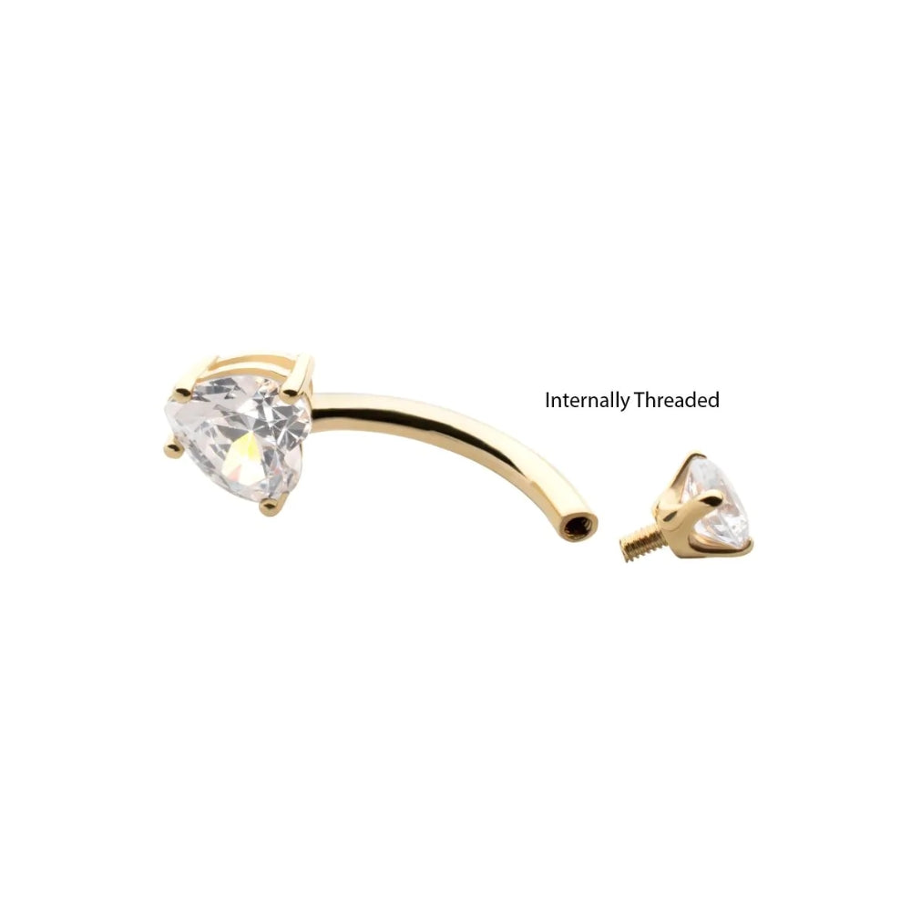 CZ Crystal Heart Internally Threaded Belly Button Ring - 14kt Gold