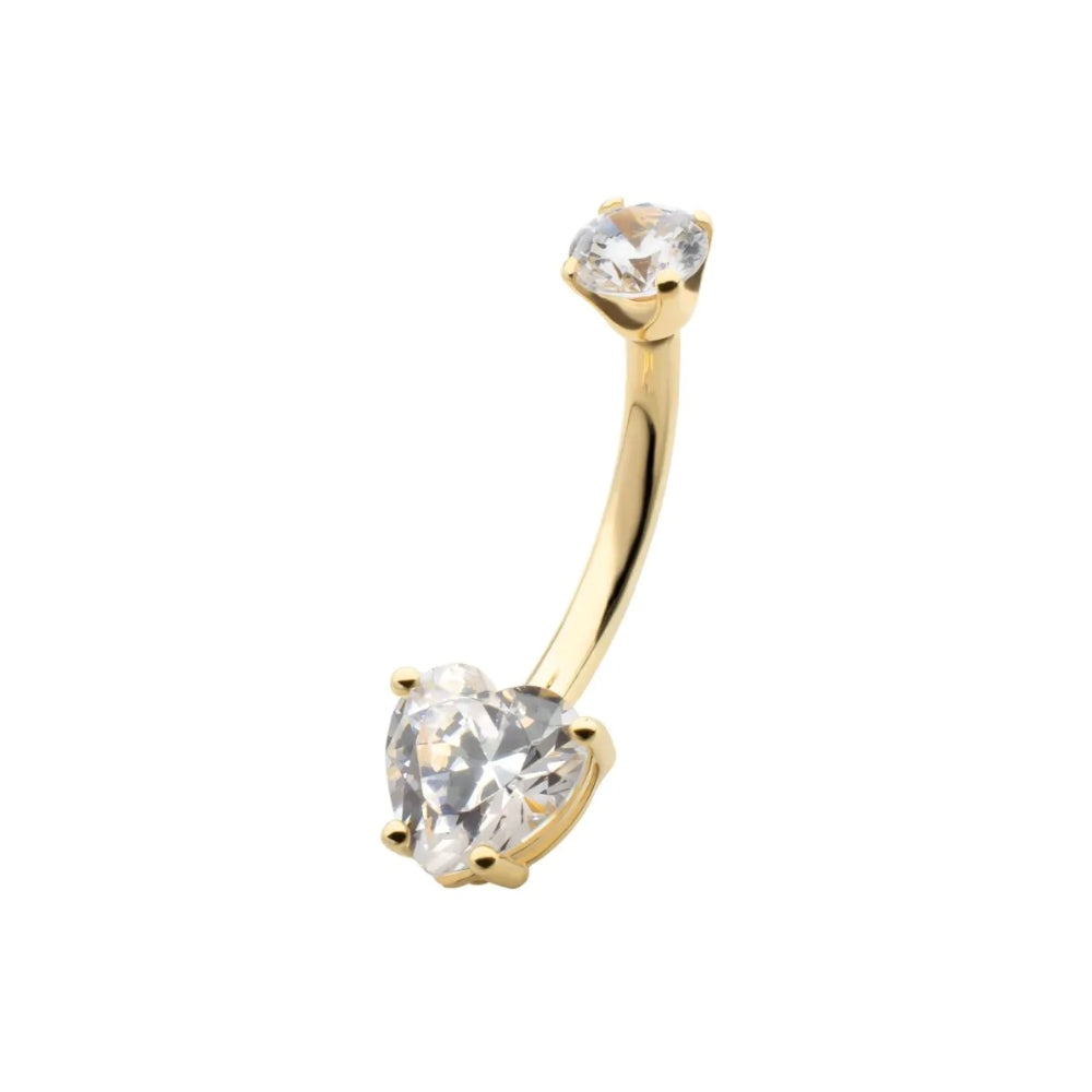 CZ Crystal Heart Internally Threaded Belly Button Ring - 14kt Gold