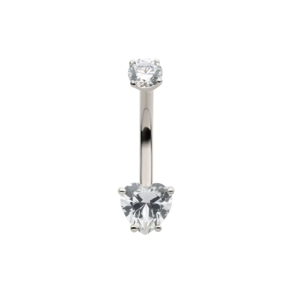 CZ Crystal Heart Internally Threaded Belly Button Ring - 14kt White Gold