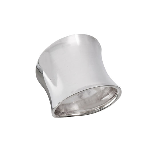 High Polish Concave Thick Band Ring - 925 Sterling Silver