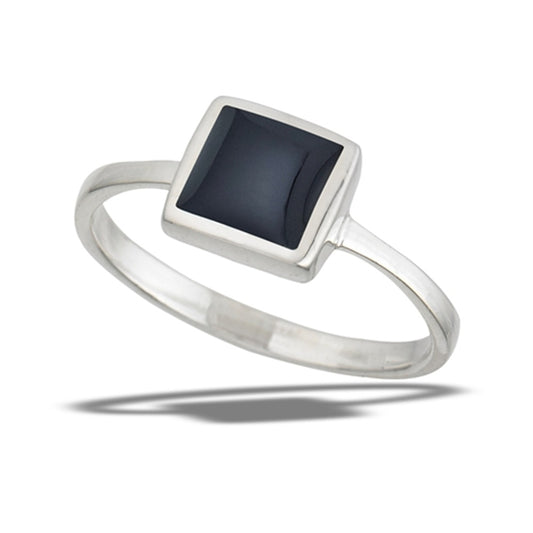 Square Synthetic Black Onyx Ring - 925 Sterling Silver