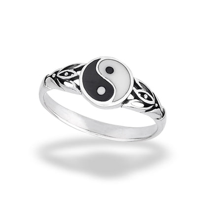Yin and Yang Ring with Triple Petal Side Design - 925 Sterling Silver