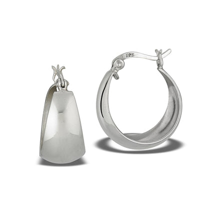 12mm Thick Convex High Polish Hoop Earrings - Pair - 925 Sterling Silver