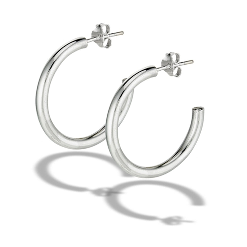 3mm Thick High Polish Hoop Earrings - Pair - 925 Sterling Silver