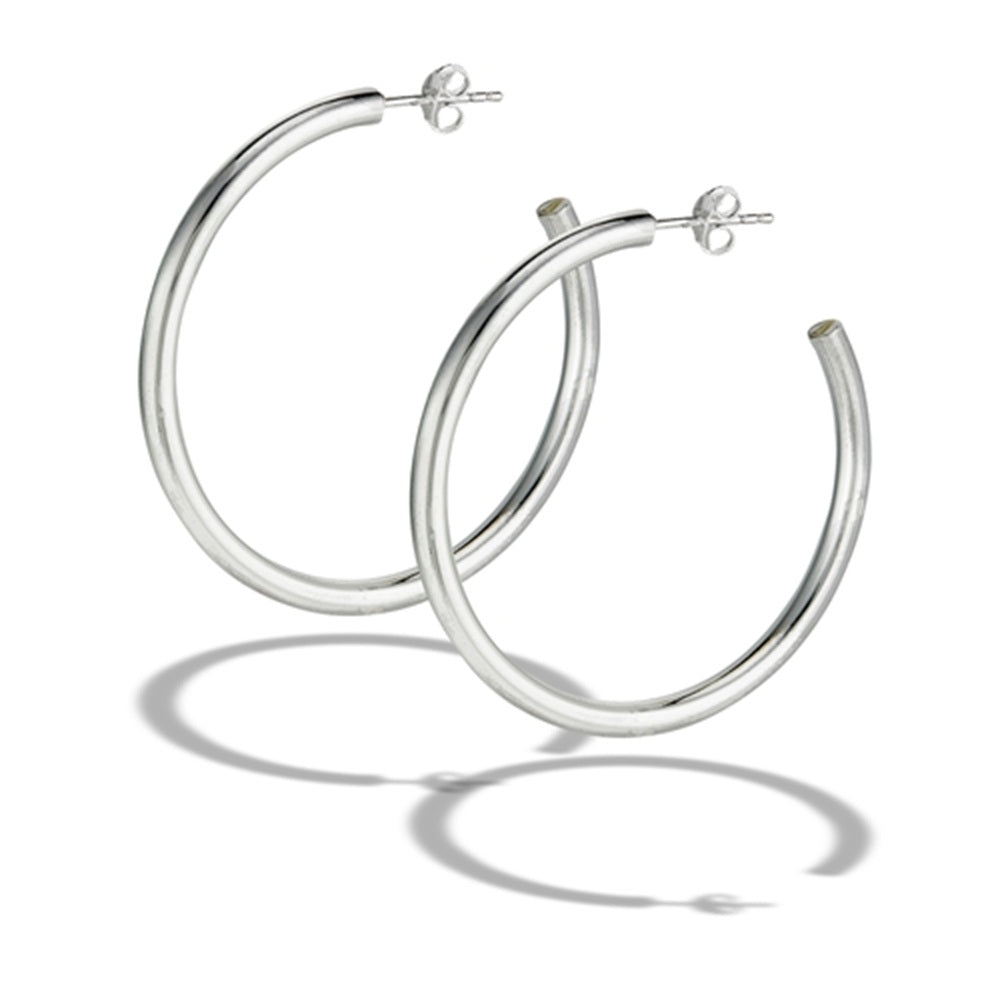 3mm Thick High Polish Hoop Earrings - Pair - 925 Sterling Silver