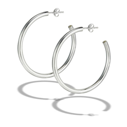 3mm Thick High Polish Hoop Earrings - Pair - 925 Sterling Silver
