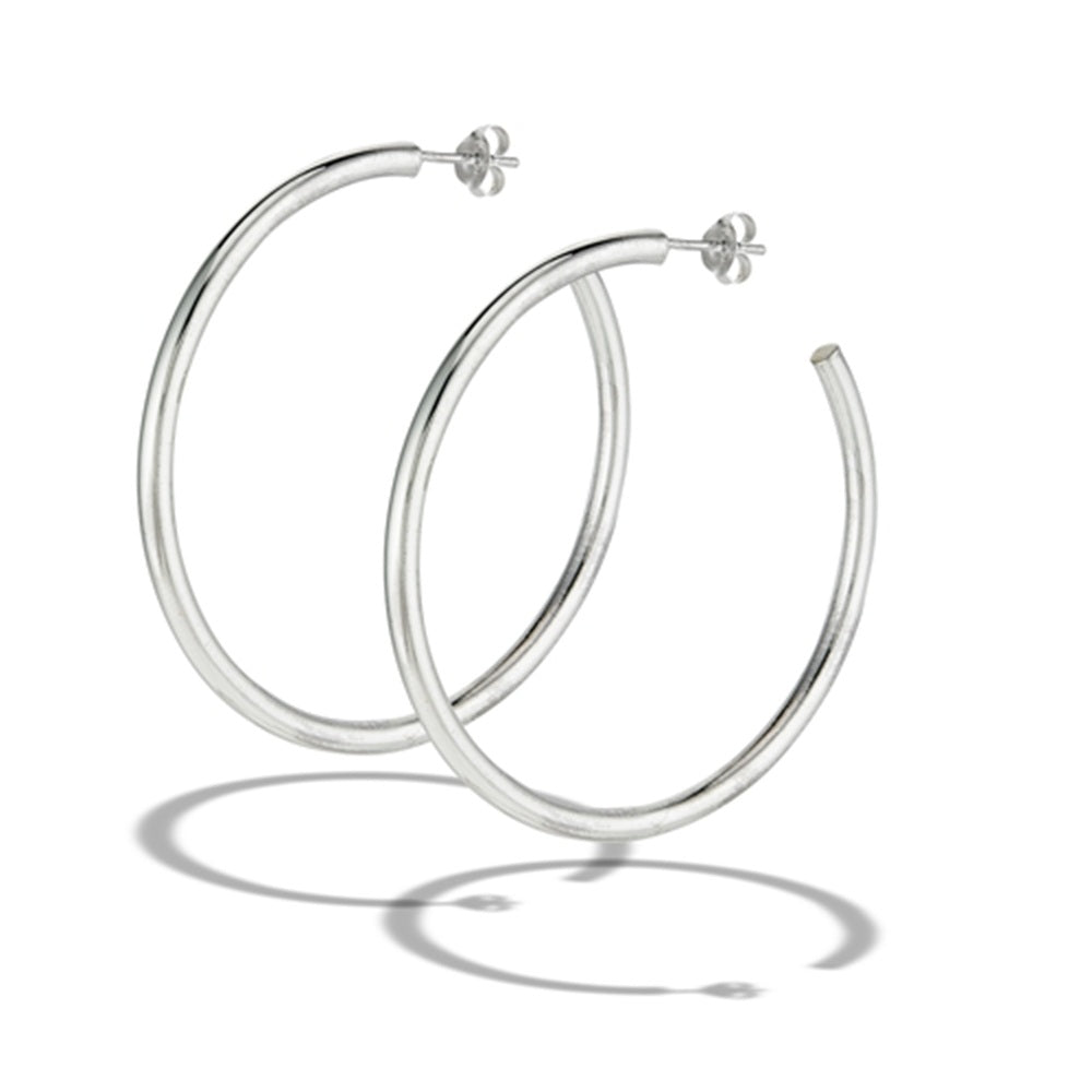 3mm Thick High Polish Hoop Earrings - Pair - 925 Sterling Silver
