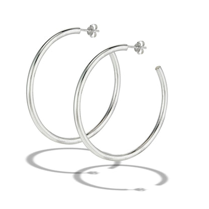 3mm Thick High Polish Hoop Earrings - Pair - 925 Sterling Silver