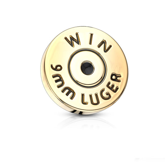 Winchester 9mm Luger Bullet Back Casing Internally Threaded Dermal Anchor Top - 316L Surgical Steel