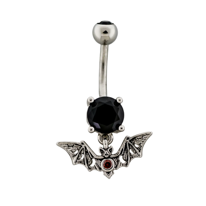 CZ Crystal Bat with Moon Phases Dangling Belly Button Ring - Stainless Steel