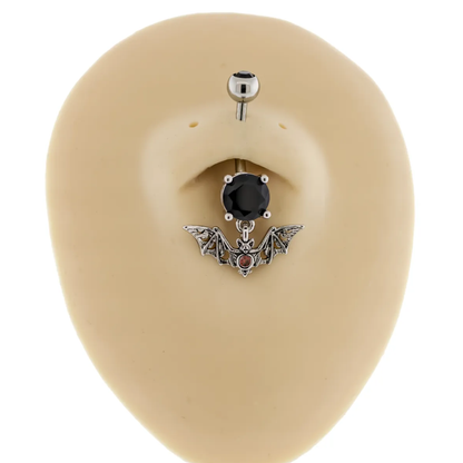 CZ Crystal Bat with Moon Phases Dangling Belly Button Ring - Stainless Steel