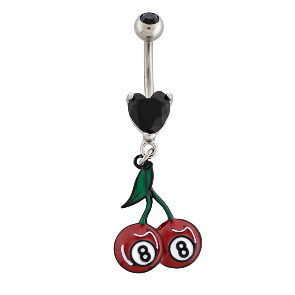 Eight Ball Cherries Dangling Belly Button Ring - 316L Stainless Steel