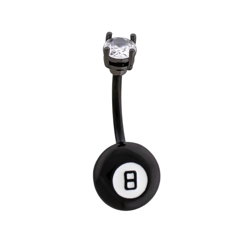 Eight Ball Belly Button Ring - Black PVD 316L Stainless Steel