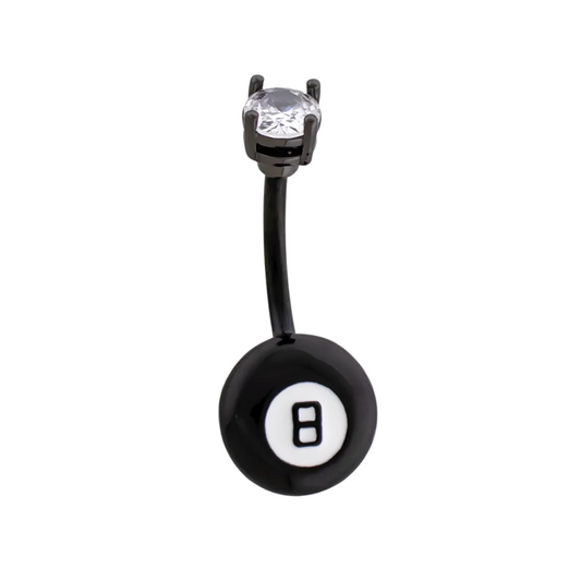 Eight Ball Belly Button Ring - Black PVD 316L Stainless Steel