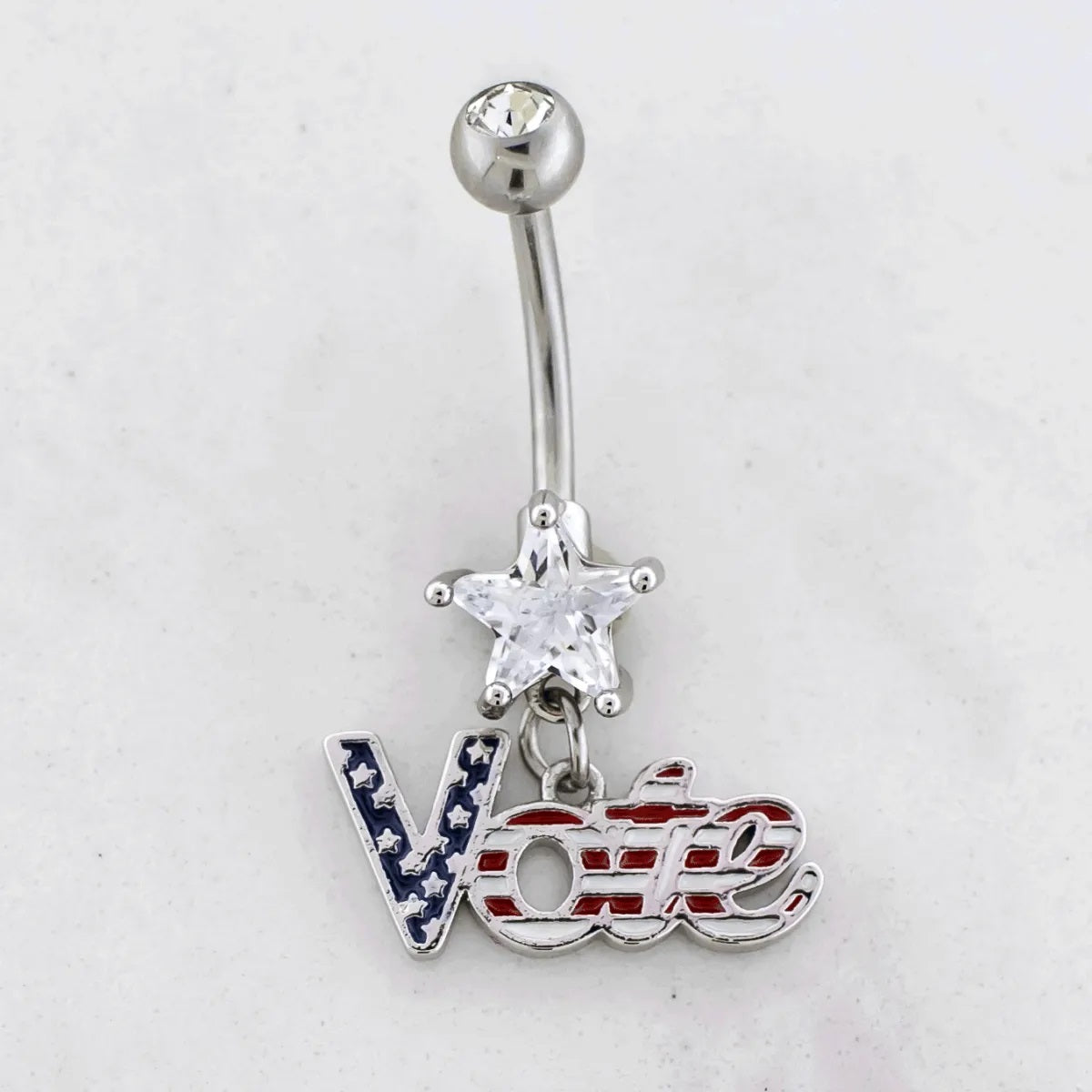 Vote Dangling Belly Button Ring - 316L Stainless Steel