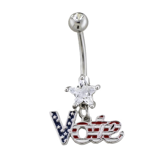 Vote Dangling Belly Button Ring - 316L Stainless Steel