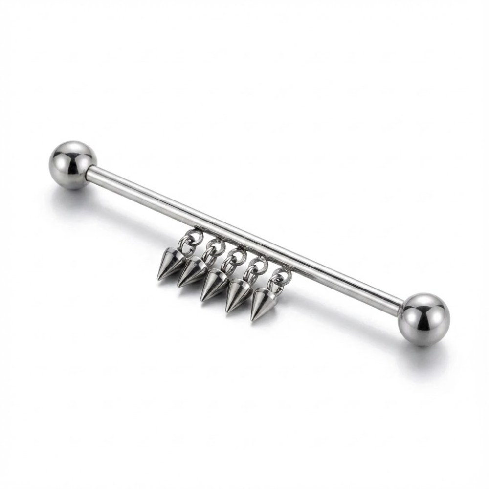 Dangling Spikes Industrial Barbell - 316L Stainless Steel