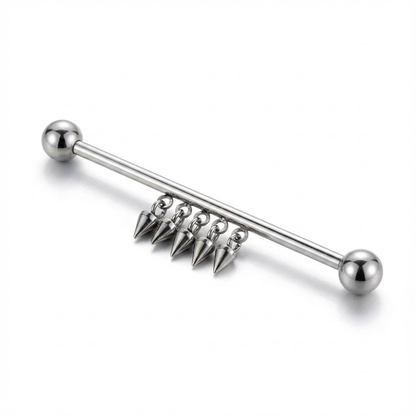 Dangling Spikes Industrial Barbell - 316L Stainless Steel