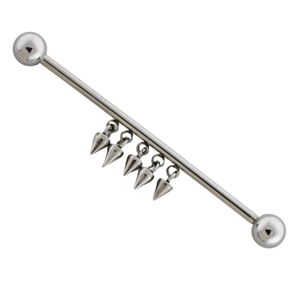 Dangling Spikes Industrial Barbell - 316L Stainless Steel