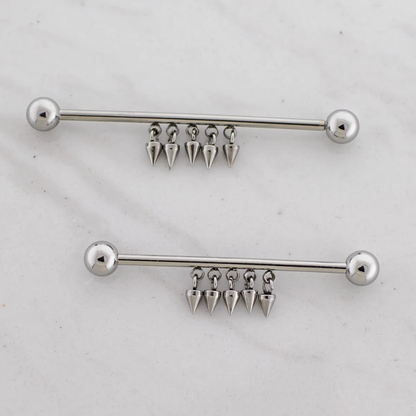 Dangling Spikes Industrial Barbell - 316L Stainless Steel